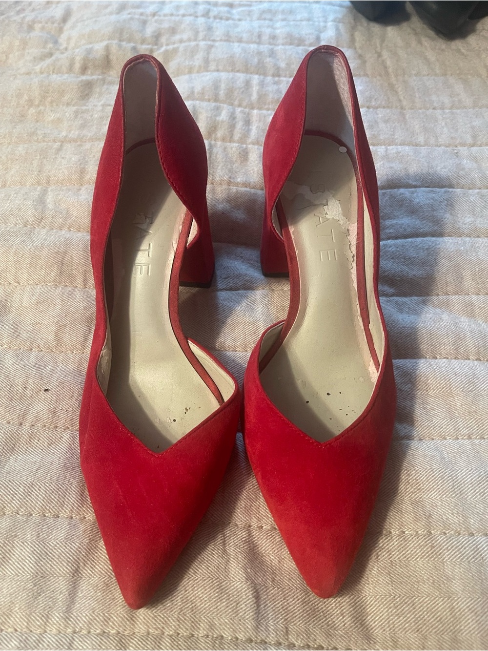 1. State Red Pointed-Toe D'Orsay Pumps